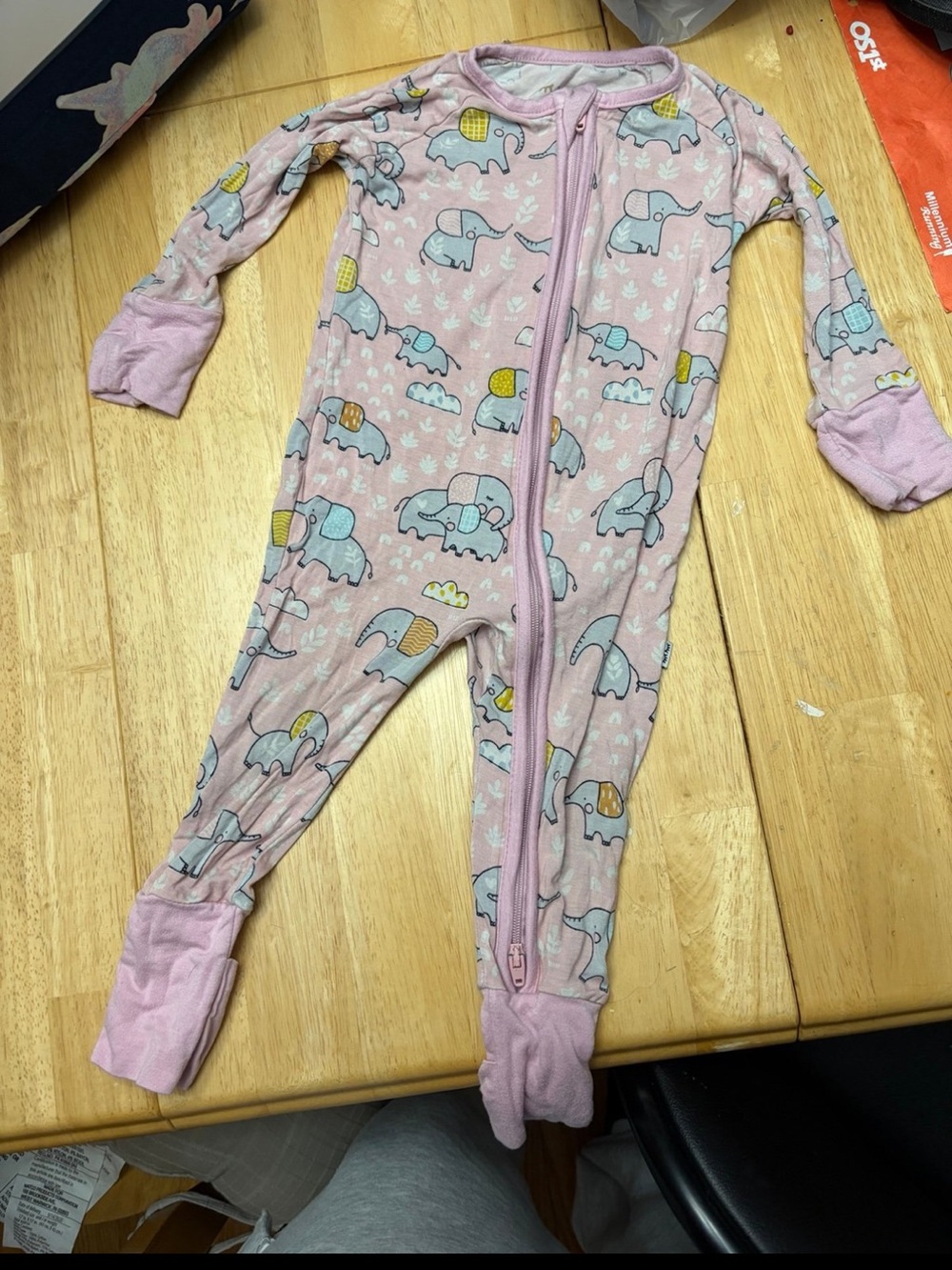 Little Sleepies Pink Elephant Print Zip-Up Footie Pajama